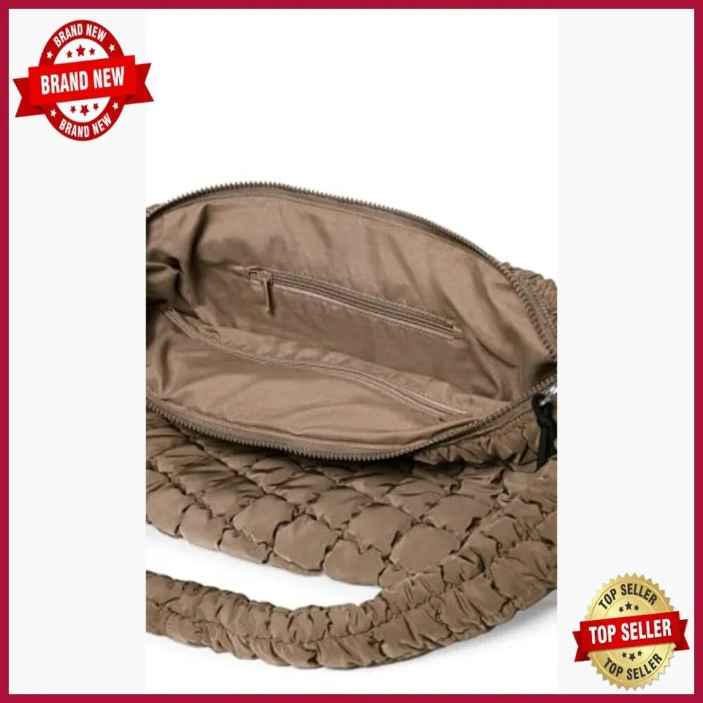 Large Quilted Tote Bag with Crossbody Strap, Lightweight Polyester Hobo
